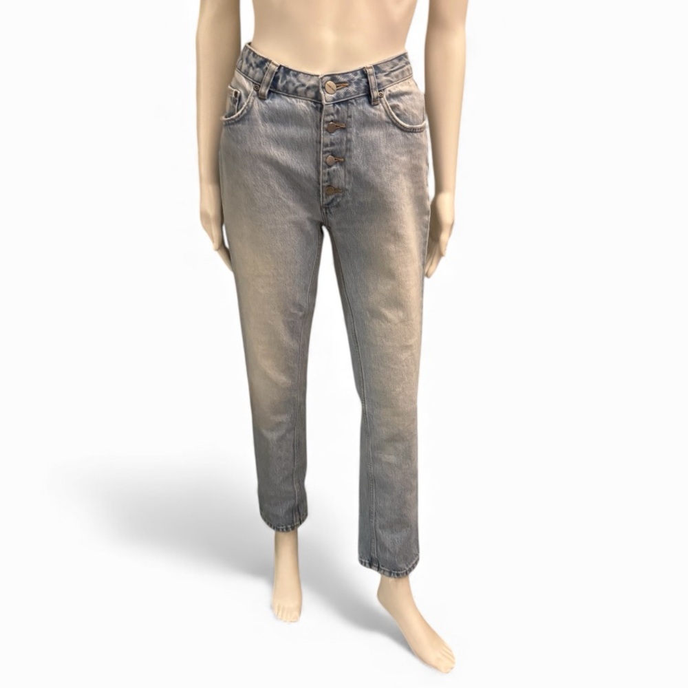 Anine Bing Light Wash Distressed Jeans Size 27 High Rise Straight Leg